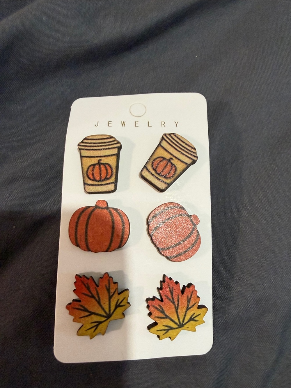 Fall Pumpkin & Leaf Stud Earring Set - Orange